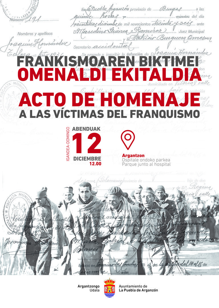Acto de homenaje a las víctimas del franquismo. Domingo 12 de diciembre de 2021 a las 12.00 en el Jardín de la Ermita