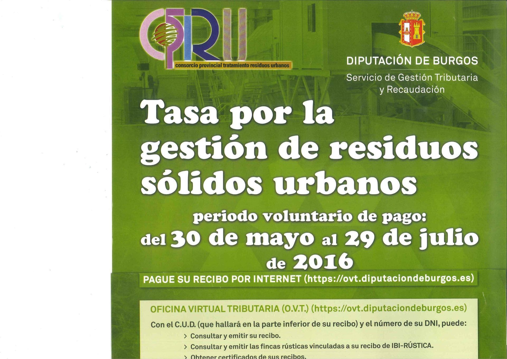 Aviso de cobro IBIU, IBIR, IAE y TTRSU del ejercicio 2016